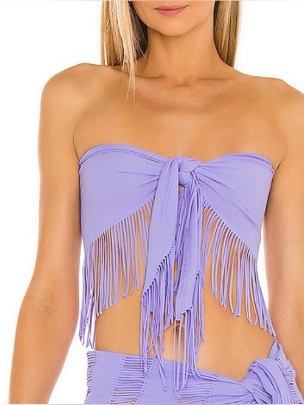 Beach Bunny Lavender Indian Summer Fringe Top Bandeau Swim Cut Out Cover up